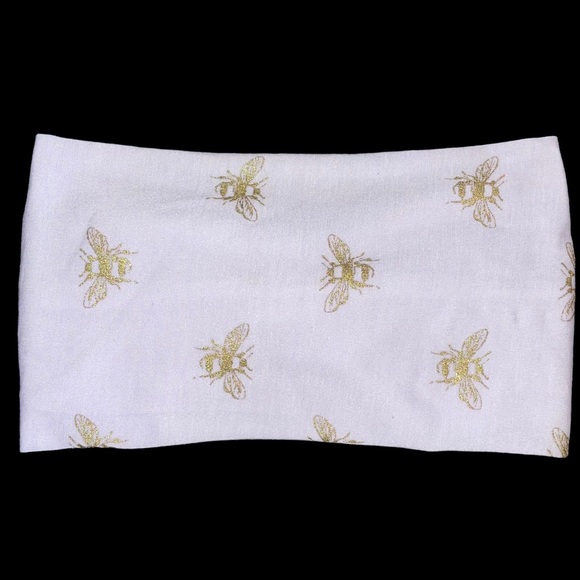 Honeybee Print Stretchy Wide Headband White & Metallic Gold - Picture 2 of 2